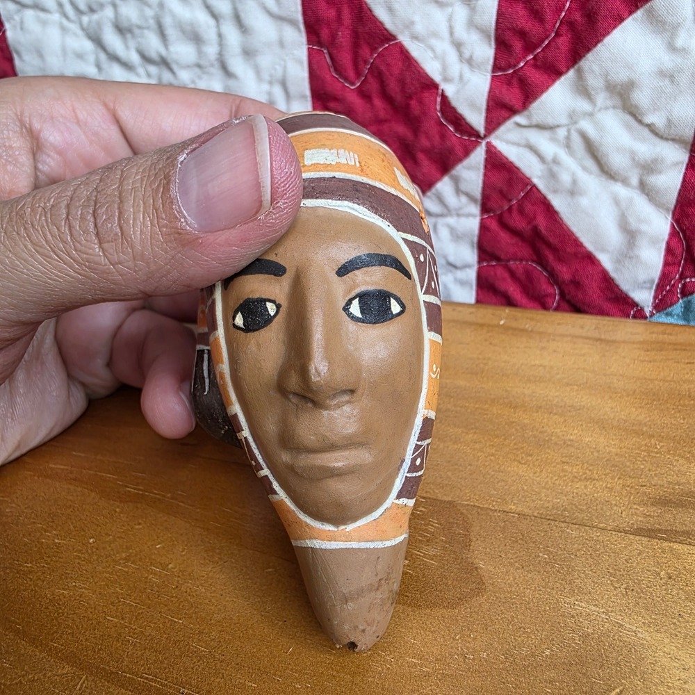 Peruvian Clay Ocarina Hand Painted Face Flute Folk Art Whistle Made in Peru